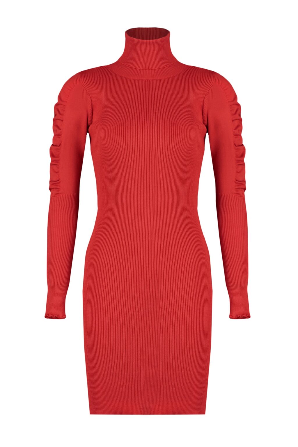 Trendyol Red Mini Knitwear Turtleneck Sleeve Shirring Detailed Dress