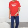 Trendyol Red - Navy Blue Regular Fit Knitted Pajama Set