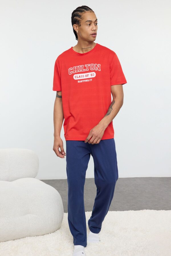 Trendyol Red - Navy Blue Regular Fit Knitted Pajama Set
