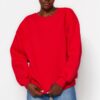 Trendyol Red Oversize/Relaxed Fit Basic Crew Neck Thick/Polar inside Knitted Sweatshirt