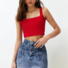 Trendyol Red Plain Slim Square Neck Super Crop Knitted Undershirt