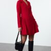 Trendyol Red Pleated Mini Woven Jacket Dress
