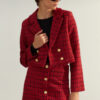 Trendyol Red Premium Regular Crop Woven Plaid Blazer Jacket