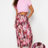 Trendyol Red Printed Regular Elastic Waist Pleated Maxi Knitted Skirt