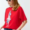 Trendyol Red Printed Relaxed/Comfortable Fit Crew Neck Knitted T-Shirt