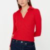 Trendyol Red Ribbed Fitted Knitted Blouse