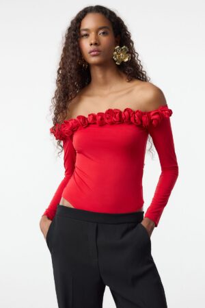 Trendyol Red Rose Detailed Knitted Bodysuit