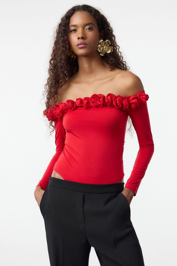 Trendyol Red Rose Detailed Knitted Bodysuit