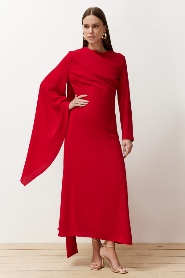Trendyol Red Shawl Detailed Lined Evening Dress
