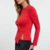 Trendyol Red Single Slit Detailed Gathered Crew Neck Knitted Blouse