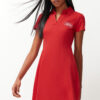 Trendyol Red Skater/Waist Embroidery Cotton Stretch Knitted Mini Dress
