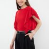 Trendyol Red Sleeves Ruffle Detailed Crew Neck Stretchy Knitted Blouse