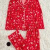 Trendyol Red Soft Feeling Christmas Themed Knitted Pajama Set