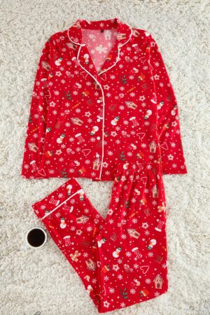 Trendyol Red Soft Feeling Christmas Themed Knitted Pajama Set