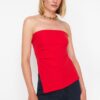 Trendyol Red Strapless Slit Detailed Woven Blouse