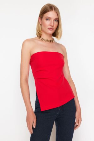 Trendyol Red Strapless Slit Detailed Woven Blouse