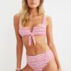 Trendyol Red Striped High Waist Bikini Bottoms