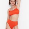 Trendyol Red Textured Frill Detailed Bikini Top