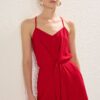 Trendyol Red Tie Detail Mini Woven Overalls with Suspenders