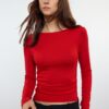 Trendyol Red Viscose/Soft Fabric Fitted Gather/Drape Detail Boat Neck Flexible Knitted Blouse