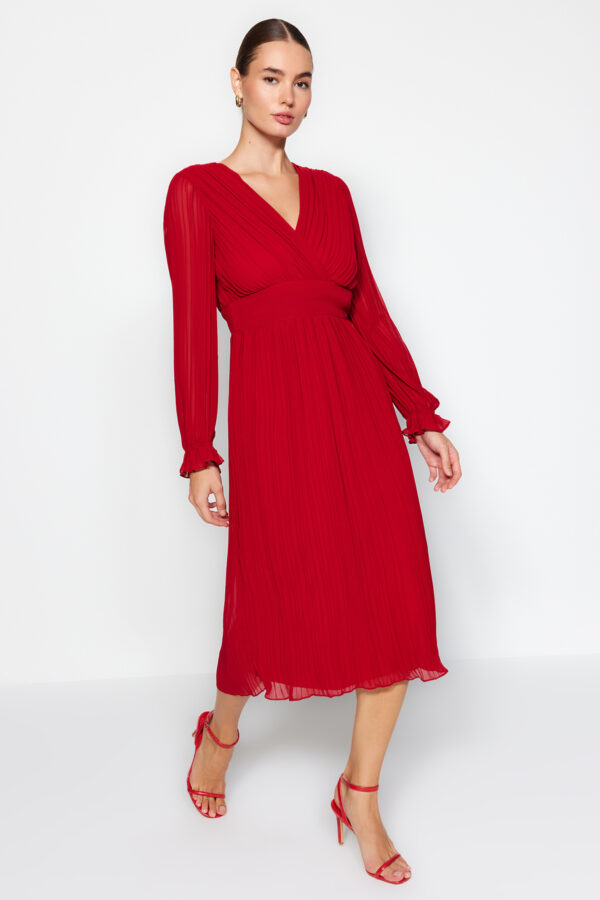 Trendyol Red rakott bélelt sifon szőtt ruha