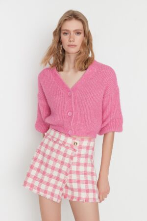 Trendyol Rózsaszín Szakáll Kötél Crop Kötöttáru Kardigán