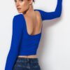 Trendyol Saks Cotton Backless Fitted Stretch Knitted Blouse