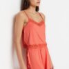 Trendyol Salmon Lace Rope Strap Knitted Pajama Set with Shorts
