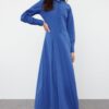 Trendyol Sax Collar Tie Detailed Buttoned Woven Dress