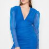 Trendyol Sax Draped Tulle Elegant Evening Dress