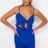 Trendyol Sax-Wave Tie 100% Cotton Linen Look Jumpsuit