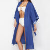 Trendyol Saxe Belted Maxi Woven Strip Accessory Beach Kimono & Kaftan