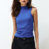 Trendyol Saxe Blue Basic High Neck Regular Zero Sleeve Knitted Blouse