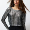 Trendyol Silver Foil Printed Openwork/Hole Knitwear Sweater