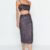 Trendyol Silver Fringed Sequin Midi Skirt