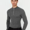 Trendyol Smoke Fitted Cotton Half Turtleneck Plain Knitwear Sweater