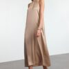 Trendyol Stone A-Line Satin Woven Midi Dress