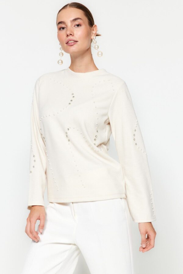 Trendyol Stone Accessory Detail Thessaloniki/Knitwear Look Regular/Normal Fit Knitted Sweatshirt