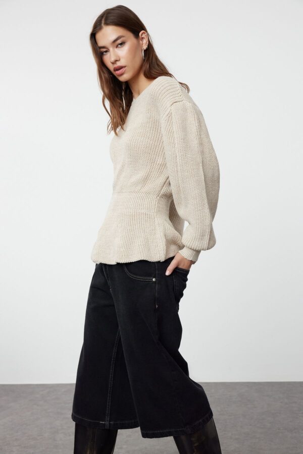 Trendyol Stone Balloon Sleeve Flounced Knitwear Sweater