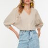 Trendyol Stone Bat Sleeve Regular Normal fit Woven Shirt