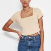 Trendyol Stone Bodice Detail Crop Square Collar Cotton Stretch Knitted Blouse