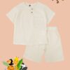 Trendyol Stone Boy 100% Cotton Pocket T-Shirt Shorts Set Cotton Knitted Bottom-Top Set