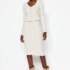 Trendyol Stone Button Detailed V Neck Crop and Midi 2-Piece Cardigan Skirt Knitted Suit