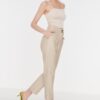 Trendyol Stone Cigarette Woven Faux Leather Trousers