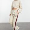 Trendyol Stone Color Block Slogan Printed Straight Pattern Knitted Sweatpants