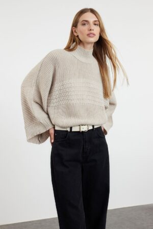 Trendyol Stone Crop Basic Hair Knit Sweater Trendyol Stone Crop Basic Hair Knit Sweater