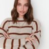 Trendyol Stone Crop Basic csíkos kötöttáru pulóver