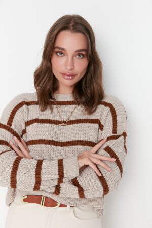 Trendyol Stone Crop Basic csíkos kötöttáru pulóver
