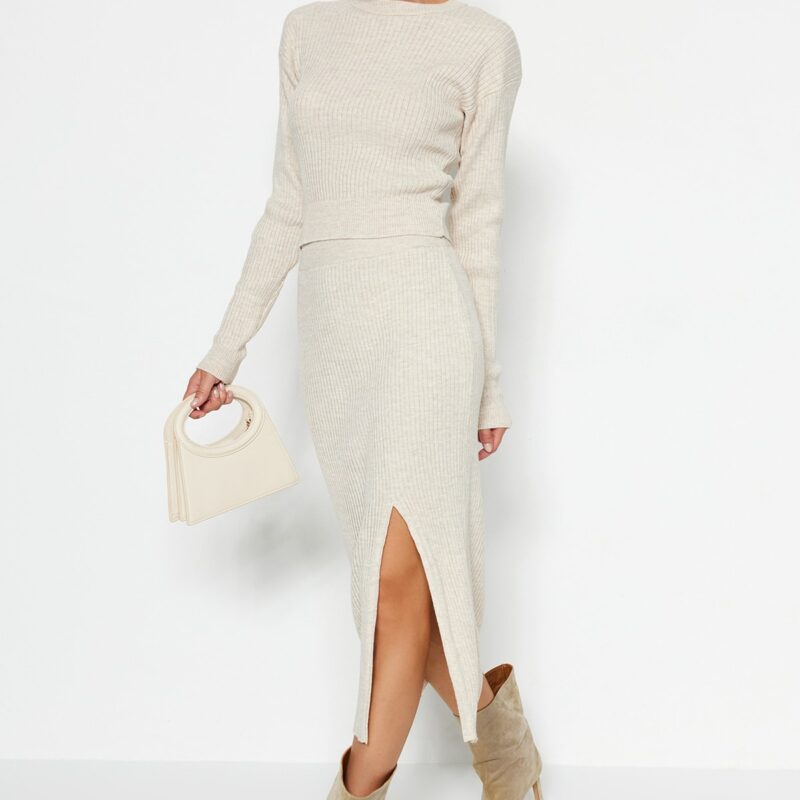 Trendyol Stone Crop Knitwear Bottom-Top Set