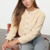Trendyol Stone Gold Buttoned Plush Crop Knitted Cardigan